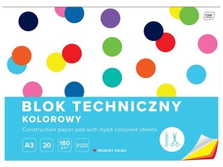 Blok techniczny kolorowy A3 20k. 180g INTERDRUK barwiony w masie