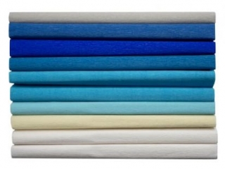 Bibu�a marszczona 25x200cm, MIX niebieski, 10 rolek, 8 kol, Happy Color