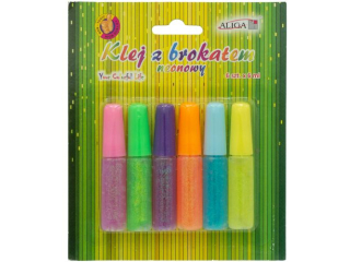 Klej z brokatem ALIGA 6ml  x 6 kolor�w neonowych