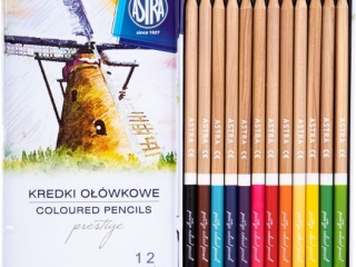 Kredki o��wkowe ASTRA Prestige 12 kolor�w z drewna cedrowego w metalowym pude�ku