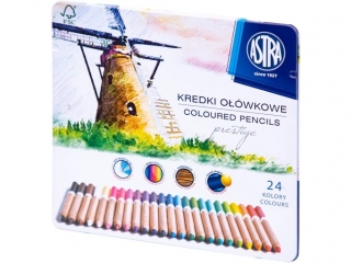 Kredki o��wkowe ASTRA Prestige 24 kolory z drewna cedrowego w metalowym pude�ku