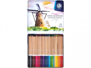 Kredki o��wkowe ASTRA Prestige 24 kolory z drewna cedrowego w metalowym pude�ku