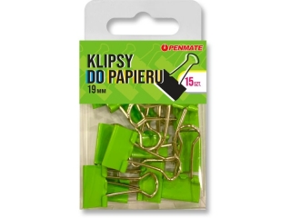 Klipsy do papieru PENMATE 19mm 15szt. Kolor - ��tozielone