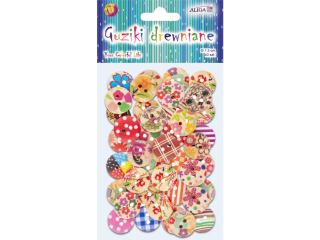 Guziki drewniane GUZ-5685 wielokolorowe, rozm. 1,5cm, op. 40szt.