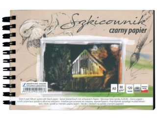 Szkicownik na spirali czarny papier KRESKA A5 120k. 80g