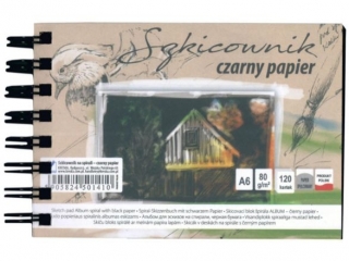 Szkicownik na spirali czarny papier KRESKA A6 120k. 80g