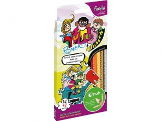 Kredki FIORELLO Super Soft 12 kol. + 2 gratis ostrz. trjktna Tytus, (sz)(p)