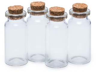 Buteleczki szklane rozmiar: 5 x 2,2cm ilo w opakowaniu: 4 szt