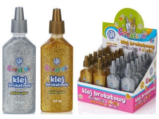 Klej brokatowy ASTRA 35 ml z�oty i srebrny - display 24 sztu