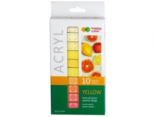 Farba akrylowa zestaw 10 kolor�w  x 12 ml, odcienie ��tego, Happy Color