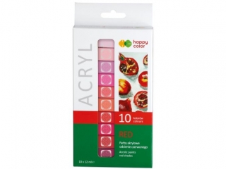 Farba akrylowa zestaw  10 kolor�w  x 12 ml, odcienie czerwonego, Happy Color