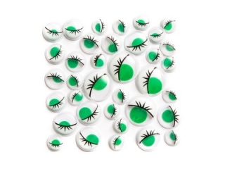 Samoprzylepne ruchome oczka z rzęsami DPCRAFT mix - zielone,