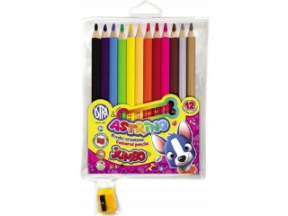 Kredki o��wkowe Astrino okr�g�e jumbo 12 kolor�w w drewnie + temper�wka