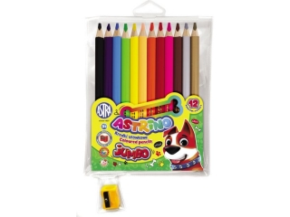 Kredki o��wkowe Astrino okr�g�e jumbo 12 kolor�w w drewnie + temper�wka