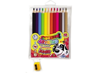 Kredki o��wkowe Astrino okr�g�e jumbo 12 kolor�w w drewnie + temper�wka