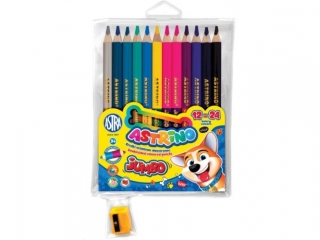 Kredki o��wkowe Astrino okr�g�e jumbo 12=24 kolory w drewnie + temper�wka