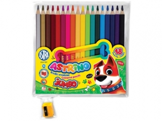 Kredki o��wkowe Astrino okr�g�e jumbo 18 kolor�w w drewnie + temper�wka