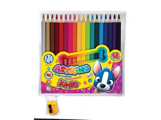 Kredki o��wkowe Astrino okr�g�e jumbo 18 kolor�w w drewnie + temper�wka