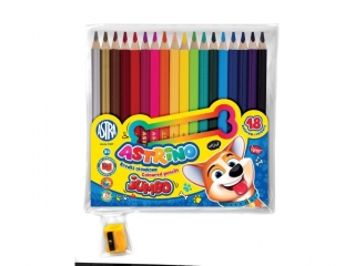 Kredki o��wkowe Astrino okr�g�e jumbo 18 kolor�w w drewnie + temper�wka