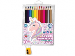 Kredki ołówkowe ASTRA jumbo okrągłe 12 kolorów + temperówka - Jednorożec