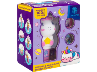 Stempel z naklejkami ASTRAFUN Jednoro�ec ? 100 naklejek wielokrotnego u�ytku + ksi��eczka  [opakowanie=8szt]
