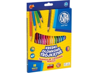 Kredki o��wkowe tr�jk�tne ASTRA - 18 kolor�w z temper�wk�