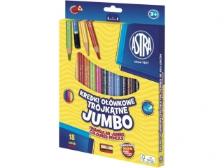 Kredki o��wkowe tr�jk�tne JUMBO ASTRA - 18 kolor�w z temper�wk�