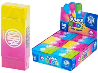 Gumka dwukolorowa neonowa ASTRA - display 36 szt.