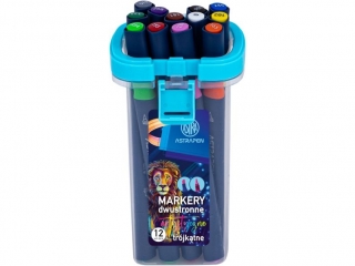 Markery artystyczne tr�jk�tne dwustronne ASTRAPEN - 12 kolor�w - p�dzelkowa i �ci�ta ko�c�wka