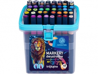 Markery artystyczne tr�jk�tne dwustronne ASTRAPEN - 48 kolor�w - p�dzelkowa i �ci�ta ko�c�wka