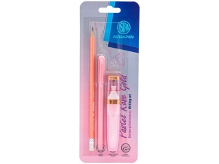 Zestaw pi�mienniczy pastelowy ASTRAPEN ROSE GOLD 3 el. - d�ugopis �elowy + zakre�lacz + o��wek - blister  [opakowanie=12szt]
