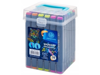 Markery artystyczne kwadratowe dwustronne ASTRAPEN - 36 kolor�w -30 standardowych i 6 neonowych - cienka i �ci�ta ko�c�wka  [opakowanie=12szt]