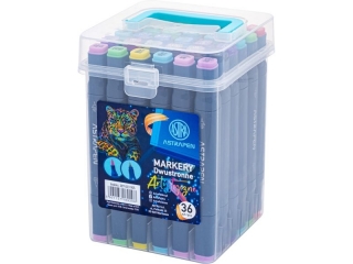 Markery artystyczne kwadratowe dwustronne ASTRAPEN - 36 kolor�w - 30 standardowych i 6 pastelowych - super cienka i p�dzelkowa ko�c�wka