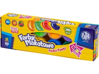 Farby plakatowe Astra 12 kol x 20 ml STANDARD BOX (2 neon)