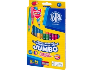 Kredki o��wkowe dwustronne jumbo ASTRA - 12=24 kolory z temper�wk�, t�czowa kredka dwustronna w komplecie  [opakowanie=6szt]