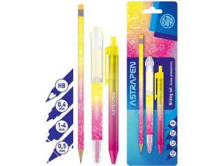 Zestaw pi�mienniczy 4 el. (zakre�acz z cienkopisem, d�ugopis, o��wek) ASTRAPEN NEON - blister Nnowo��