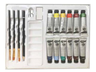 Zestaw artystyczny ASTRA ARTEA 19 el. Farby akrylowe 12 kol�12 ml, 3 p�dzle, o��wek, gumka, temper�wka, paletka  [opakowanie=6szt]