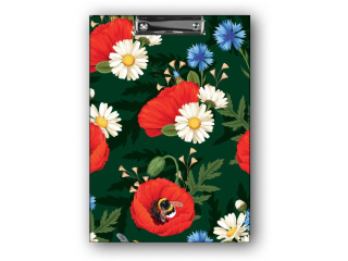 PENMATE DESKA Z KLIPEM A4 T0127 KWIATY POLSKIE MAKI W ZIELENI FOLIA MAT NIERYSUJĄCA