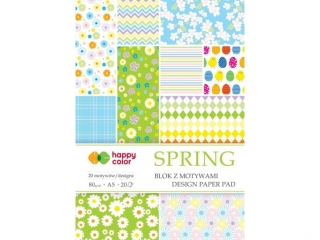Blok z motywami SPRING, A5, 80g/m2, 20 ark, 20 motyw, Happy Color