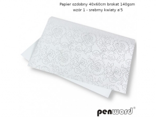 PAPIER OZDOBNY 40x60cm BROKAT 140gsm WZ�R 1 - SREBRNY KWIATY
