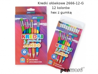 KREDKI O��WKOWE 2666-12-G 12 KOL. JUMBO HEX Z GUMK� (SZPSH)