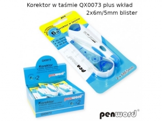Korektor w taśmie PENWORD QX0073 PLUS WKŁAD 2x6m/5mm BLISTER