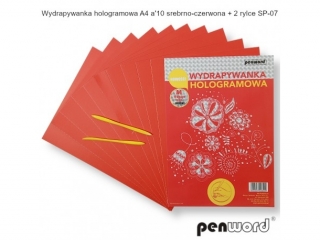 WYDRAPYWANKA HOLOGRAMOWA A4 a10 SREBRNO- CZERWONA +2rylce SP-07