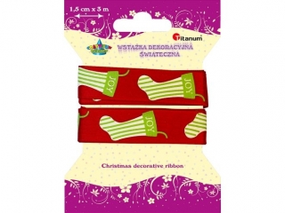 Wst��ka Bo�e Narodzenie TITANUM satynowa z nadrukiem skarpety czerwona 15mm 3m (363076)