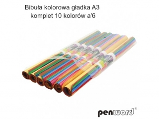 BIBUŁA KOLOROWA GŁADKA A3 KOMPLET 10 KOLORÓW - 6 rolek