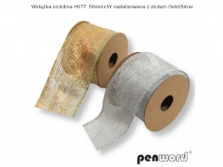 WST��KA OZDOBNA H077 50mm x 3Y METALIZOWANA Z DRUTEM SILVER/GOLD