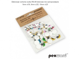 DEKORACJE RUCHOME OCZKA RS-08 KOLOROWE MIX SAMOPRZYLEPNE 5mm a30 8mm a25 15mm a25
