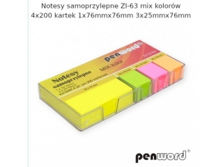 NOTESY SAMOPRZYLEPNE ZI-63 MIX KOLOR�W  4X200 KARTEK  1x76mmx76mm 3x25mmx76mm