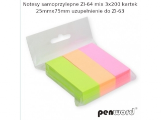 NOTESY SAMOPRZYLEPNE ZI-64 MIX 3X200 KARTEK 25mmx76mm UZUPE�NIENIE DO ZI-63