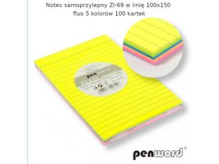 NOTES SAMOPRZYLEPNY ZI-69 W LINI� 100x150 FLUO 5 KOLOR�W 100 KARTEK